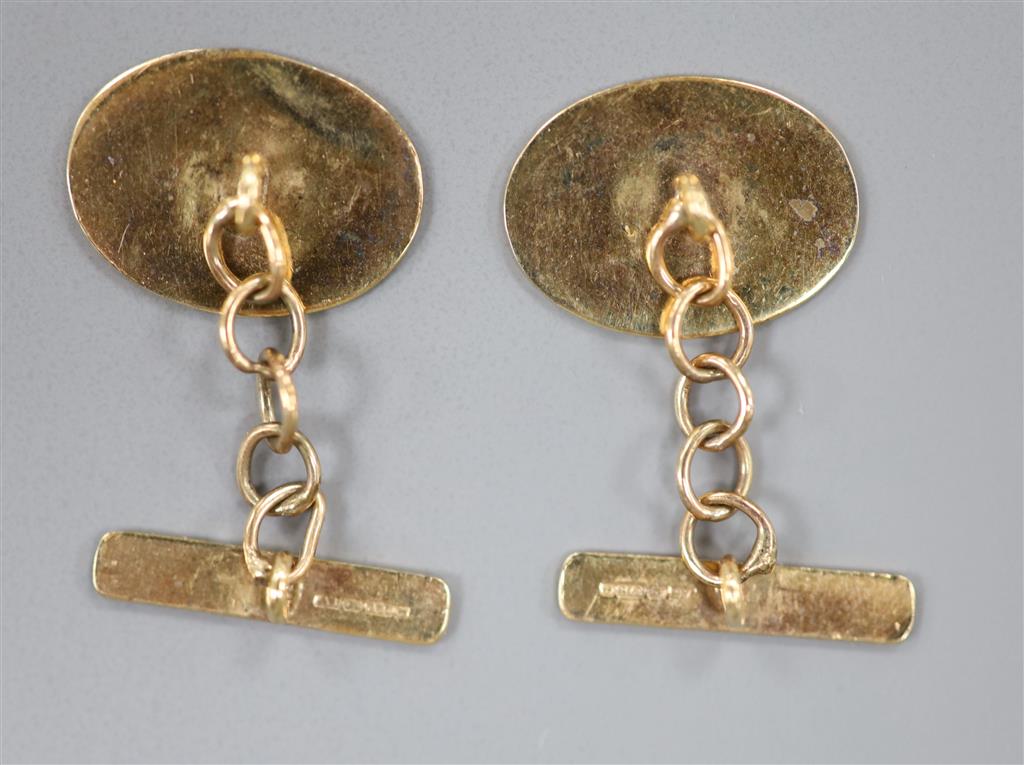 A pair of 9ct gold Millennium oval cufflinks and three cased 9ct gold dress studs, gross 3.6 grams.